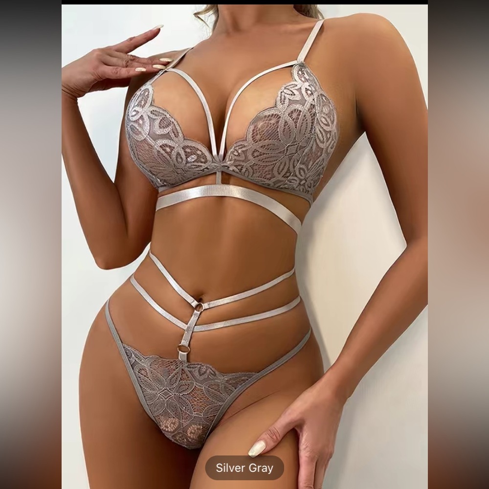 Gorgeous 2 Piece Lingerie Set Size M Silver NWT